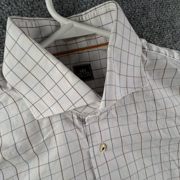 Peter Millar Men Button Up Shirt Long Sleeve 16.5 Cotton Blue Brown Check Adult - Picture 6 of 12